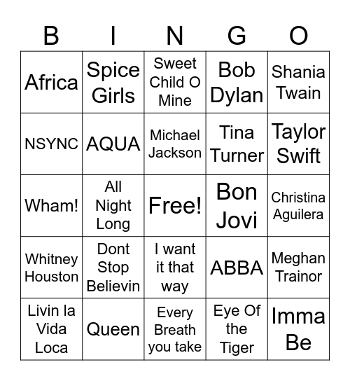 musical bingo Card