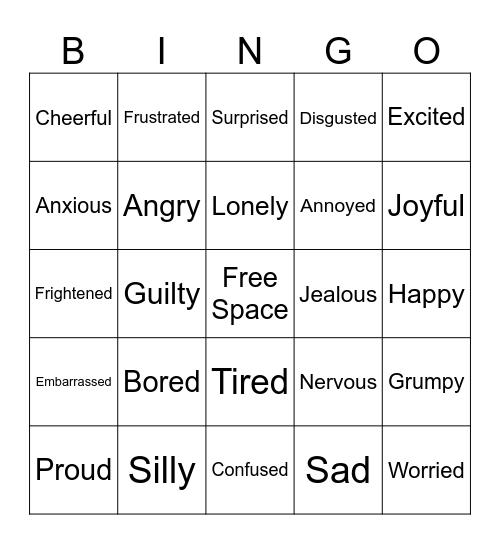 FEELINGS Bingo Card