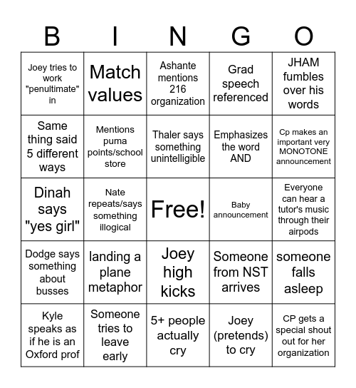 Retroactively Applied Bingo Card