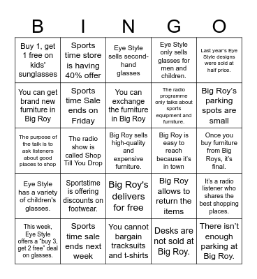 Radio Programme Bingo Card
