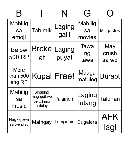 Untitled Bingo Card