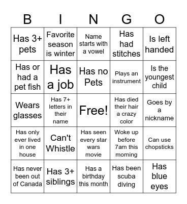 Speed dating bingo Card