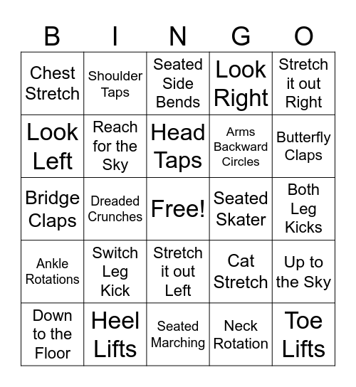 Chair Excerise Bingo Card