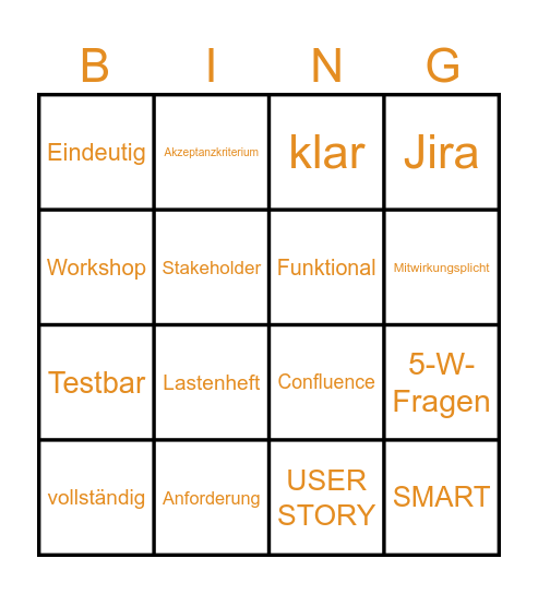 Anforderungsbingo Card