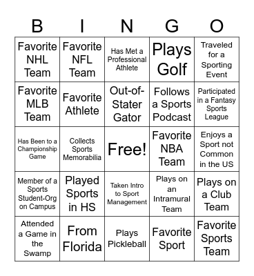 Sports Bingo Card