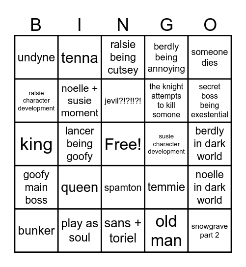 deltarune 5 Bingo Card