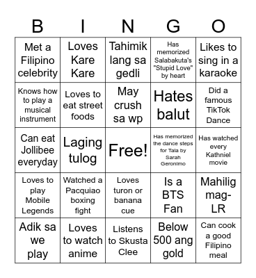 Ultimate Filipino Human Bingo Card