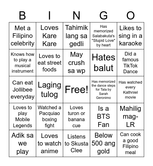 Ultimate Filipino Human Bingo Card