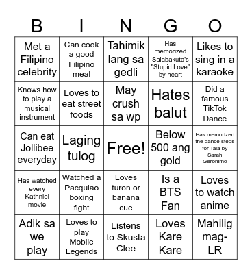 Ultimate Filipino Human Bingo Card