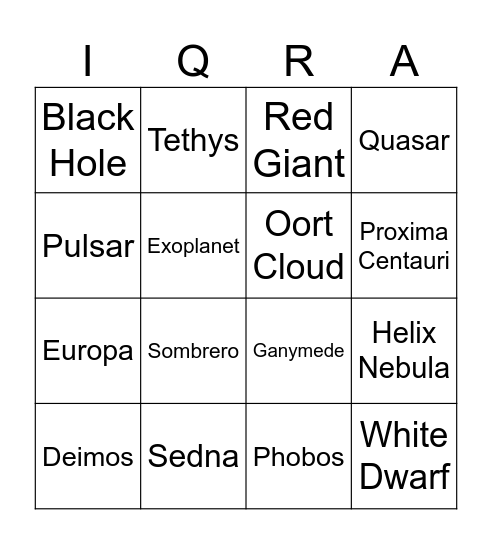Space Housie Bingo Card
