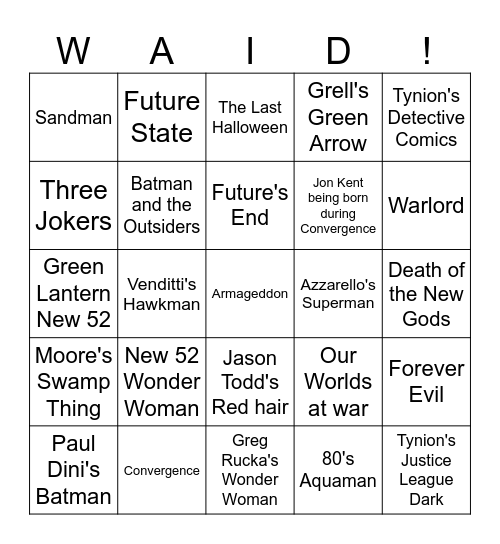 Things Mark Waid will leave out of chronology Bingo Card