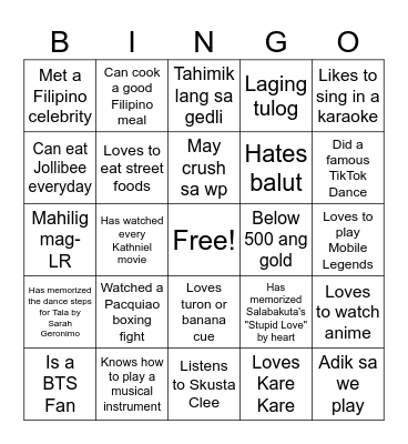 Ultimate Filipino Human Bingo Card