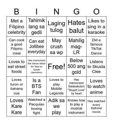 Ultimate Filipino Human Bingo Card