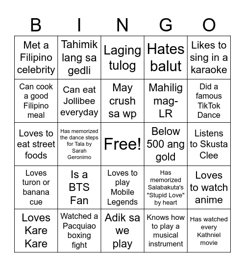 Ultimate Filipino Human Bingo Card
