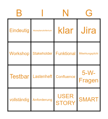 Anforderungsbingo Card