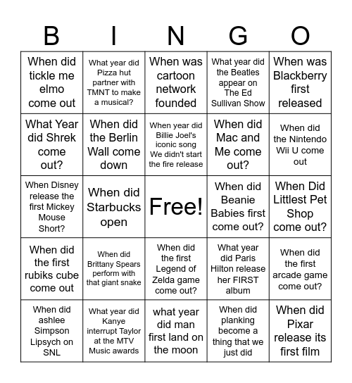 When did things come out: The gameshow that is sweeping the clinic Bingo Card