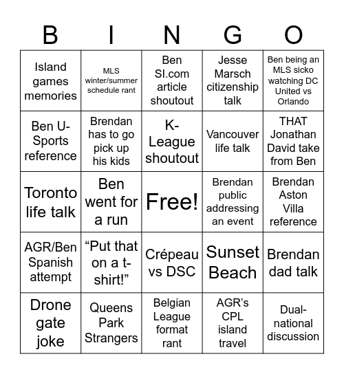 NFP BINGO Card