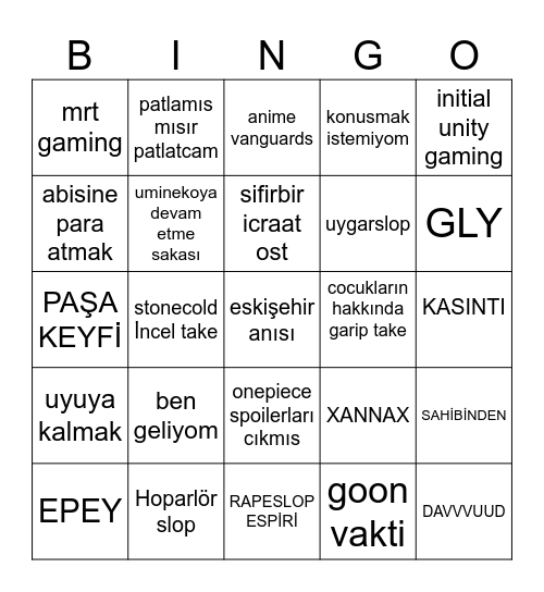 TUNABILGEC BINGO Card
