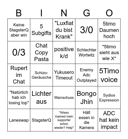Stagster Bingo Card