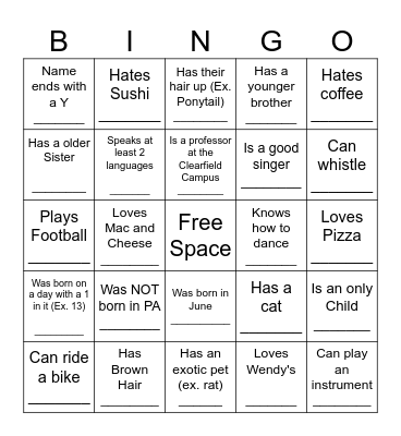 YOUTH HUMAN BINGO Card
