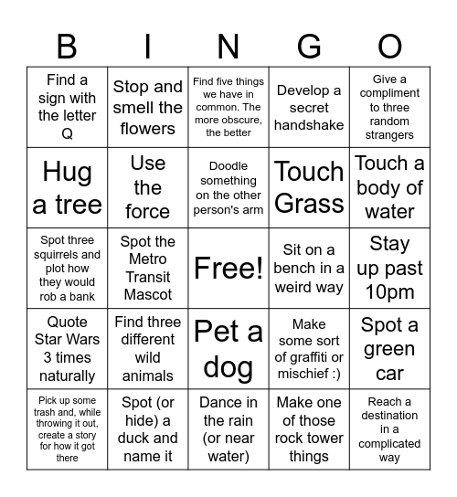 Outdoor Bingo (Ellie Edition) Bingo Card