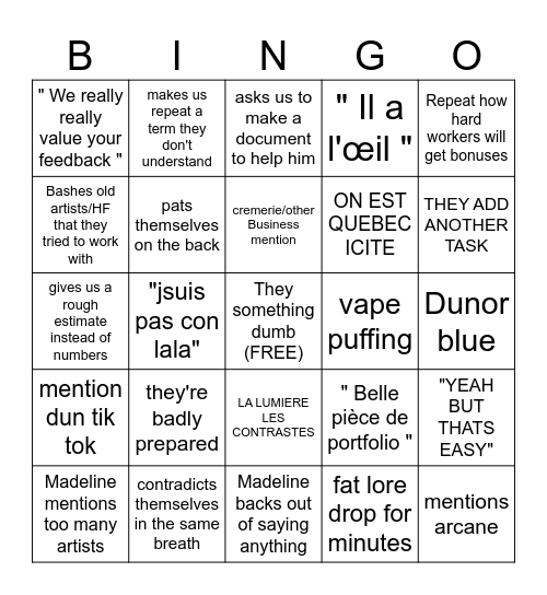 Dunor Bingo Card