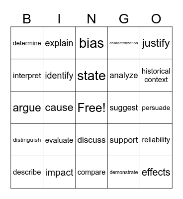 ACADEMIC VOCABULARY Bingo Card