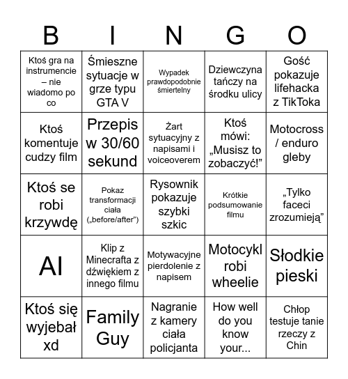 Reels/Shorts Bingo Card