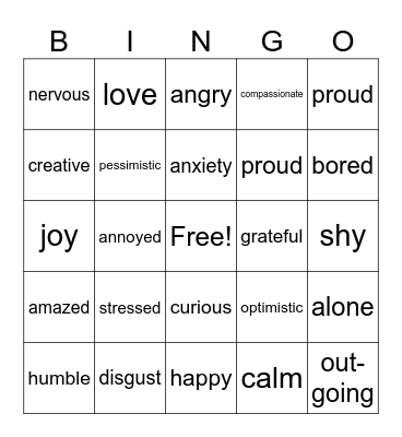 Emotions Bingo Card