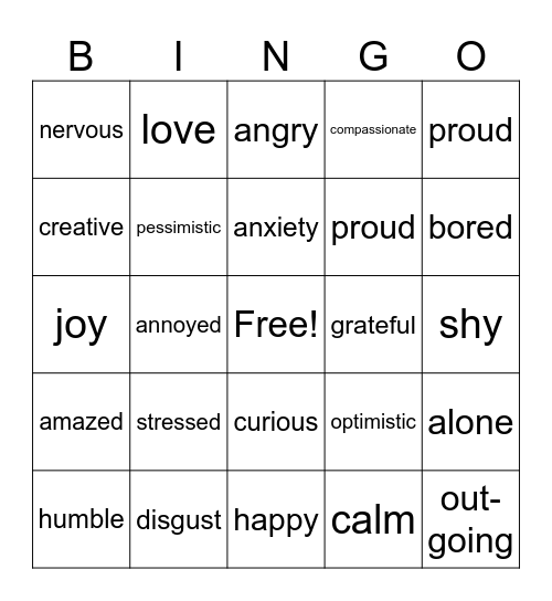 Emotions Bingo Card