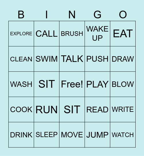 VERBS BINGO Card