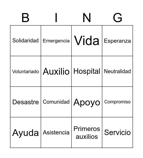 Cruz Roja Mexicana Bingo Card
