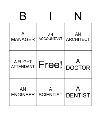 OCCUPATIONS Bingo Card