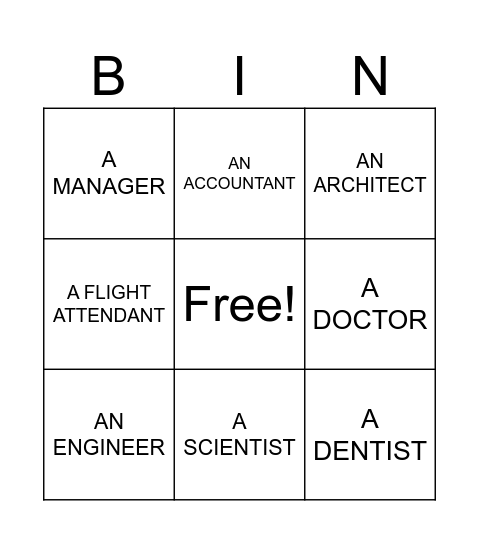 OCCUPATIONS Bingo Card