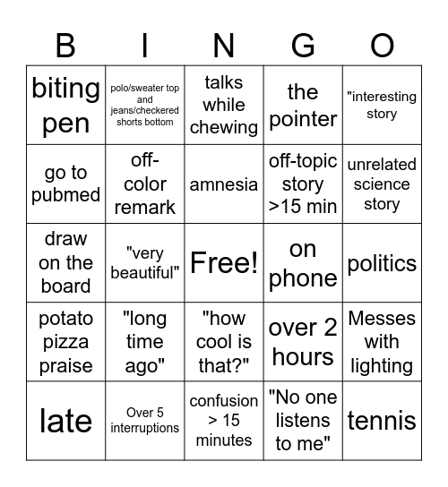 SM LM Bingo Card
