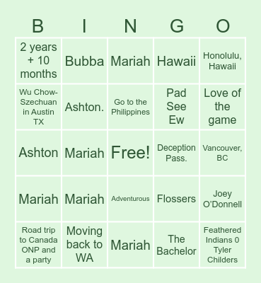 Get to Know the Couple! Bingo Card