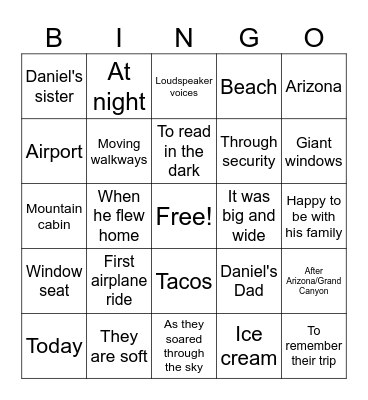 Daniel's Summer Flight Bingo Card
