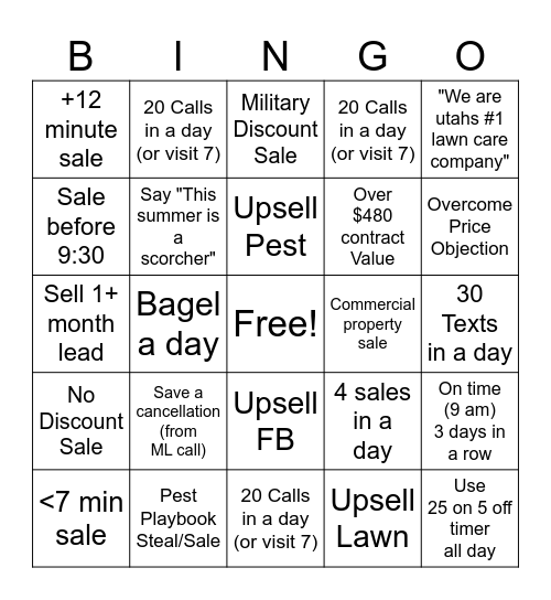 Sale Bingo Card