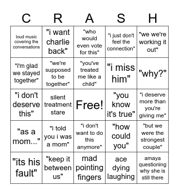 Love Island Tonight Bingo Card