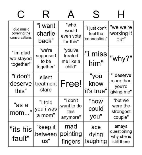 Love Island Tonight Bingo Card