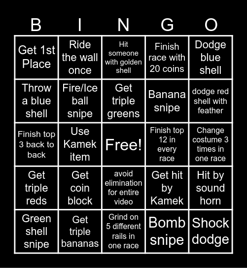 Mario Kart World Knockout Tour Bingo Card