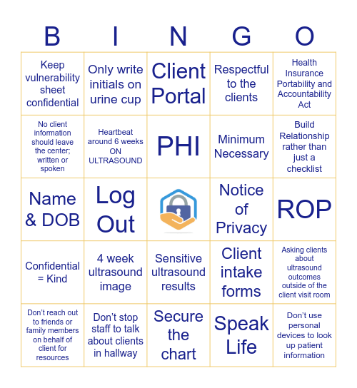 HIPPA-ingo Bingo Card