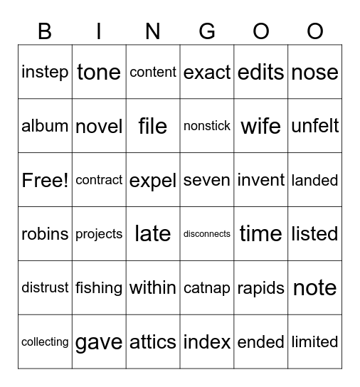 WRS Group 2 Bingo Card
