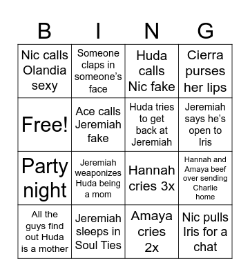 Love Island Bingo Card
