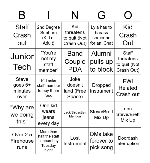 June Camp Bingo Card