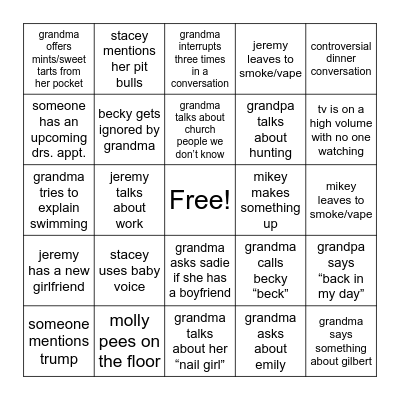 Family Bingo Card
