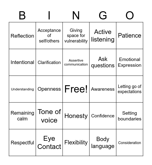 Communication Skills Bingo Card