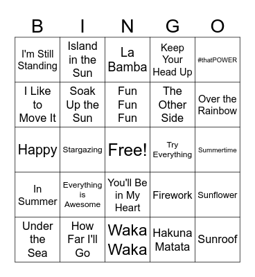 Summer Music Bingo Card