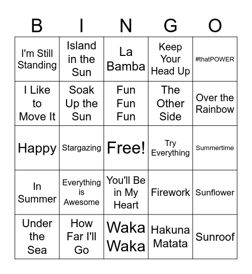 Summer Music Bingo Card