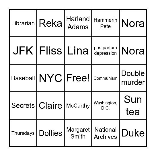The Briar Club Bingo Card
